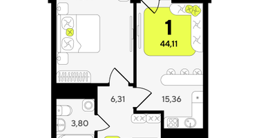 1-к. квартира, 44&nbsp;м²