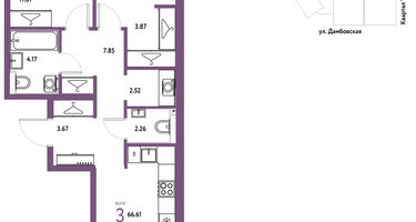 3-к. квартира, 66 м²