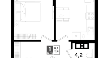 1-к. квартира, 42&nbsp;м²