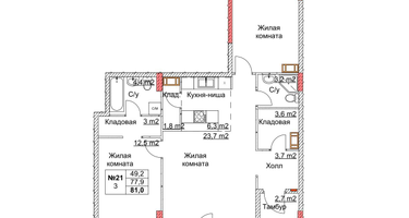 3-к. квартира, 82&nbsp;м²
