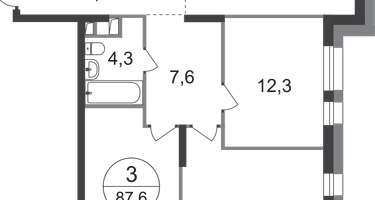 3-к. квартира, 87 м²
