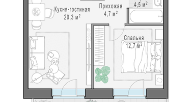 1-к. квартира, 45 м²