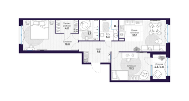 2-к. квартира, 81 м²