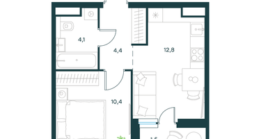 1-к. квартира, 33&nbsp;м²
