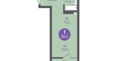 1-к. квартира, 30&nbsp;м²