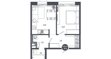 1-к. квартира, 37&nbsp;м²