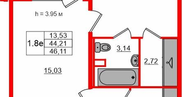 1-к. квартира, 44&nbsp;м²