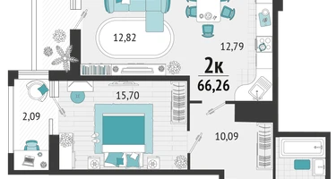 2-к. квартира, 55&nbsp;м²