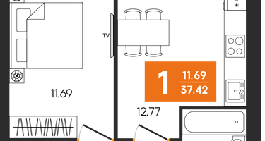 1-к. квартира, 37&nbsp;м²