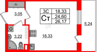 Студия, 24&nbsp;м²