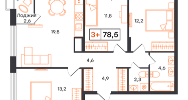 3-к. квартира, 78 м²
