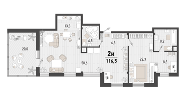 2-к. квартира, 135&nbsp;м²