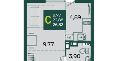 Студия, 26 м²