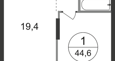 1-к. квартира, 44&nbsp;м²