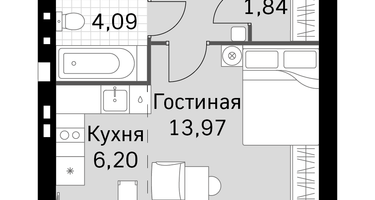 1-к. квартира, 28 м²
