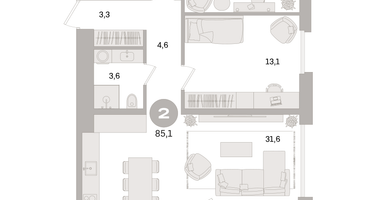 2-к. квартира, 85&nbsp;м²