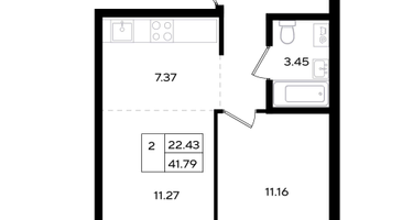 2-к. квартира, 41 м²