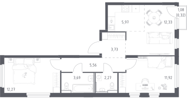 Студия, 58&nbsp;м²