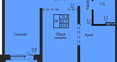 2-к. квартира, 63 м²