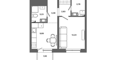 1-к. квартира, 34&nbsp;м²
