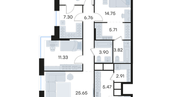 3-к. квартира, 116&nbsp;м²