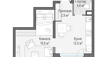 1-к. квартира, 35&nbsp;м²