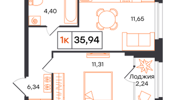 1-к. квартира, 35&nbsp;м²
