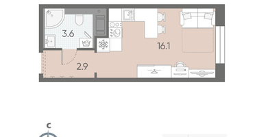Студия, 22&nbsp;м²