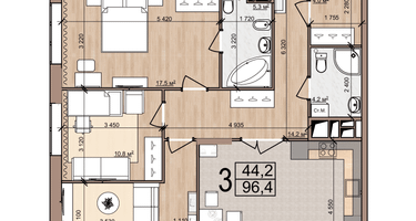 3-к. квартира, 96 м²