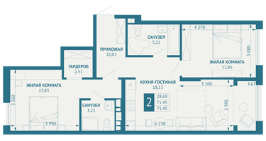 2-к. квартира, 73&nbsp;м²