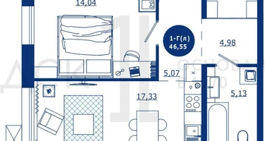1-к. квартира, 46&nbsp;м²