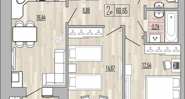 2-к. квартира, 60&nbsp;м²