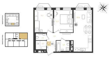 2-к. квартира, 59 м²
