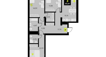 3-к. квартира, 85 м²