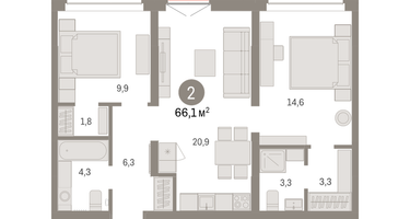 2-к. квартира, 66&nbsp;м²