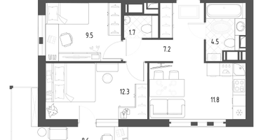 2-к. квартира, 49 м²