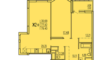 2-к. квартира, 79 м²