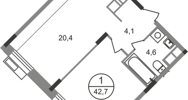 1-к. квартира, 42&nbsp;м²