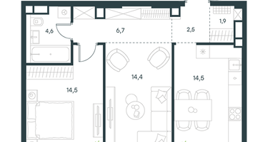 2-к. квартира, 59&nbsp;м²