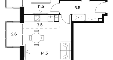 Студия, 49 м²