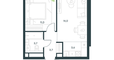 2-к. квартира, 36&nbsp;м²