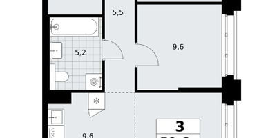 3-к. квартира, 59 м²