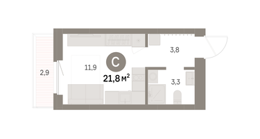 Студия, 21&nbsp;м²