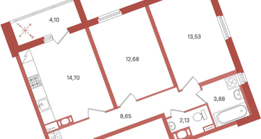 2-к. квартира, 57&nbsp;м²