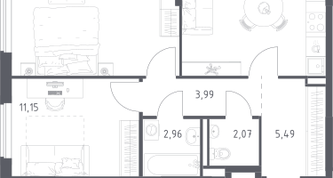 2-к. квартира, 54&nbsp;м²