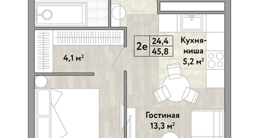1-к. квартира, 45&nbsp;м²