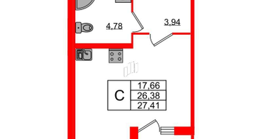 Студия, 27&nbsp;м²