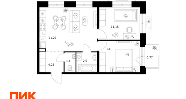 2-к. квартира, 52 м²