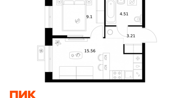 1-к. квартира, 32 м²