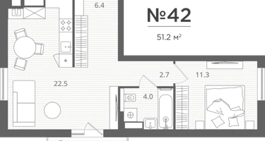 1-к. квартира, 48&nbsp;м²
